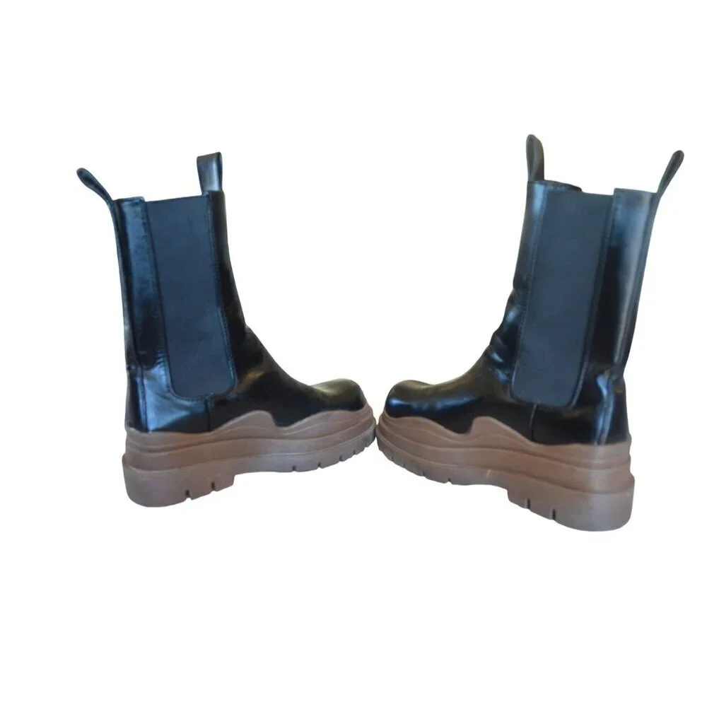 Lemonade Faux Leather Tire Boot Black Brown Women's Size 7 Chunky Whimsygoth